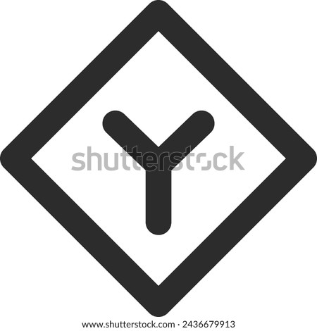 Line drawing single illustration of mini sign with Y-shaped road intersection