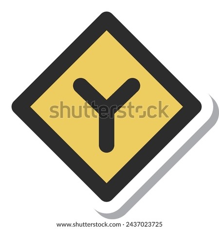 Mini sign sticker single item illustration Y-shaped road intersection