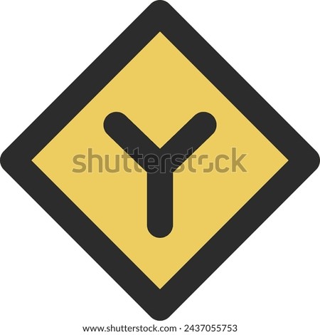 Single color illustration of mini sign with Y-shaped road intersection