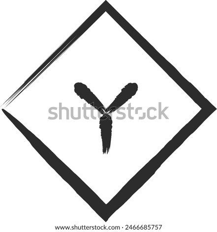 Brush-drawn single illustration of mini sign with Y-shaped road intersection