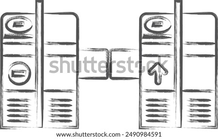 Station-related brush illustration ticket gate