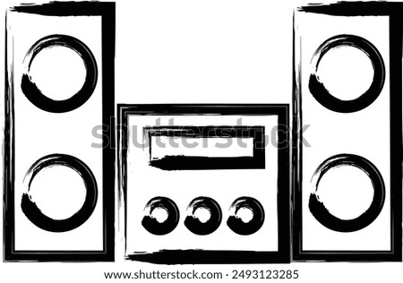 Brush-drawn home appliance illustration stereo