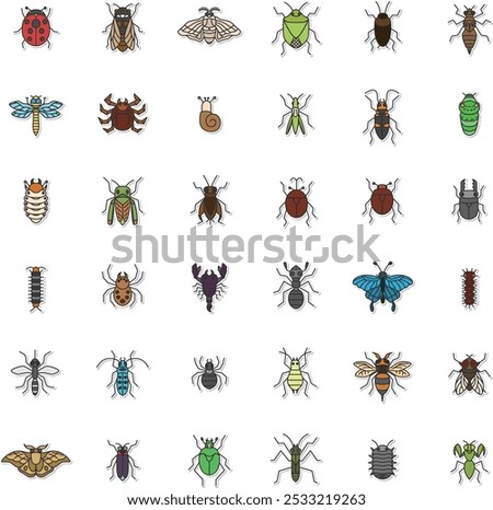 Sticker mini insect illustration icon set (no background)