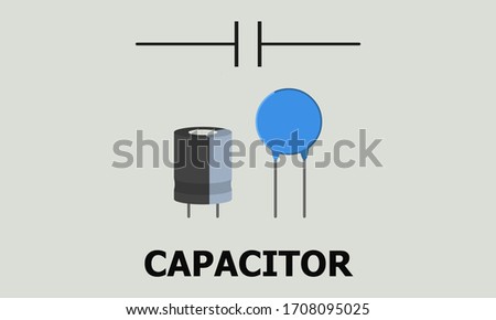 Electrolytic capacitor Vector illustration with symbol. Stock vector illustration on a white isolated background.