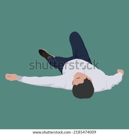 Unconscious man lying down on the ground vector. Man fainting on the floor with low energy.