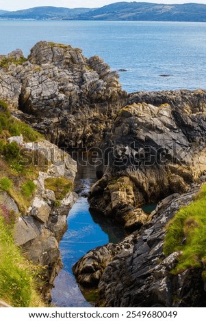 Similar – Image, Stock Photo Stony seashore and waves at beautiful sunset