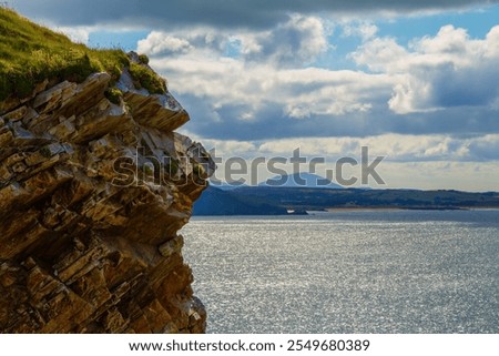 Image, Stock Photo Stony seashore and waves at beautiful sunset