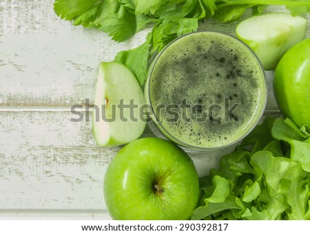 apple and vegetable smoothie  for health. top view.