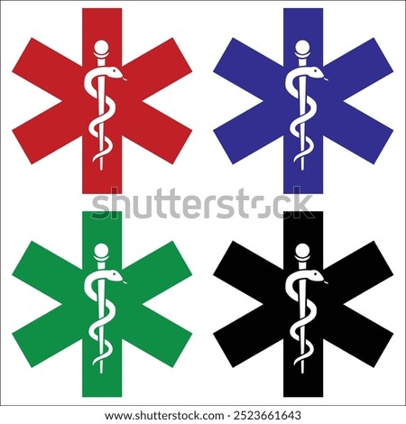 Star of Life Medical Emergency Logo. Ambulance Symbol. Star of Life EMT icon. Drugs Pharmacy sign. Emergency Medical Services