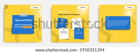 Social media tutorial, tips, trick, did you know post banner layout template with sticky paper note clips design element.