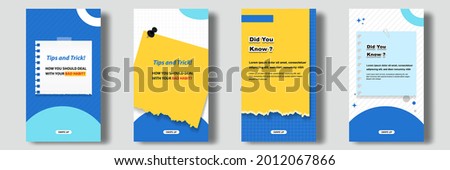 Social media tutorial, tips, trick, did you know post feed stories banner layout template with sticky note design element and abstract seamless line pattern background. Vector illustration