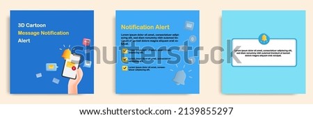3D cartoon style. Social media informative email notification tips post banner template layout design. Hand holding smart phone receiving mail bell alert. Vector illustration Photo stock © 