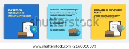 Social media tutorial, tips post banner layout template in 3D cartoon style. Employee guarantee right concept