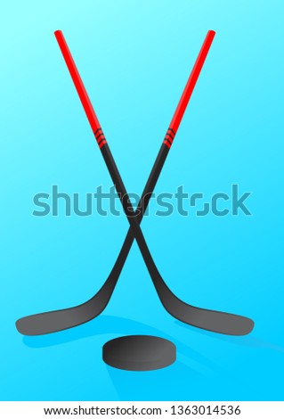 crosesd hockey stick and puck ice hockey night macy poster style versus iluustration