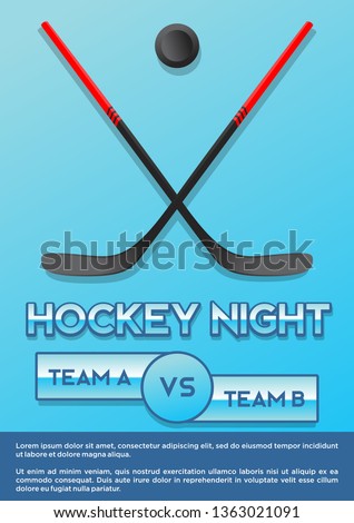 crossed hockey stick and puck ice hockey night macy poster style versus iluustration