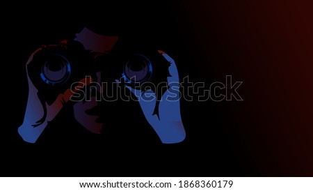 man in the dark use binocular to spy or monitor object. business metaphor scouting. with blank space for copy space vector illustration Stock fotó © 