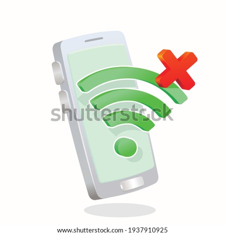 wifi symbol in front of smartphone and crossed 3D - three dimentional for no wifi connection concept vector illustration