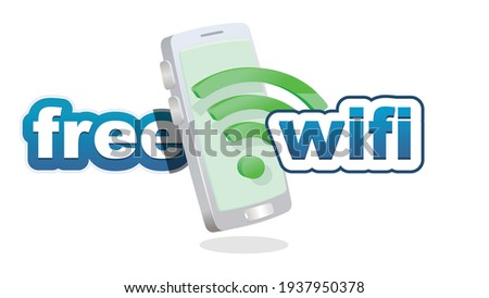 free wifi. clean wifi symbol and text in front of smartphone 3D - three dimensional for wifi connection concept vector illustration.