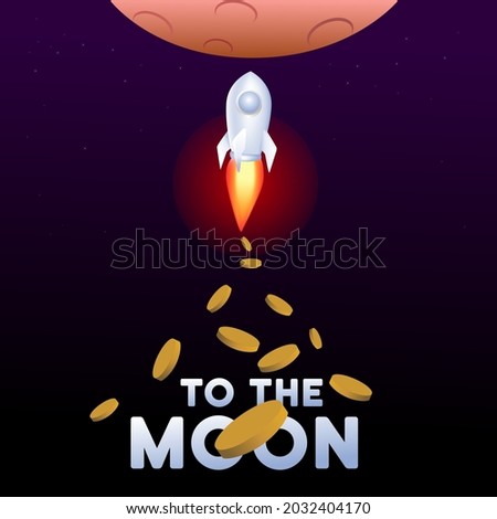 rocket to the moon with coin spreads. for cryptocurrency exchange  increased rapidly. vector iillustration graphic 