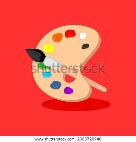 painting palete and brush flat style isolated icon clip art vector illustration