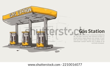 isolated gas station. heavy equipmet rough drawing with editable copy space vector illustration.