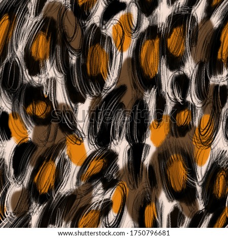 Leopard spots seamless pattern. African animal fur skin print  leather background. Abstract spotted shapes ornament. Geometric elements. Textile and fabric fashion design.