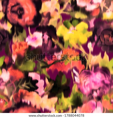 Watercolor floral seamless pattern. Large blurred opulent roses. Surreal botanical ornament in trendy style. Flowers in bloom. Backdrop for cloth, dress, fabric, textile, texture or wrapping,