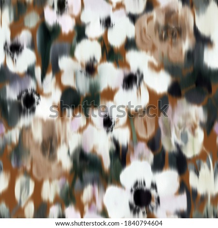 Floral seamless pattern with large blurred summer daisies. Watercolor hand drawn botanical background made of meadow flowers. Anemones buds blooming. Trendy defocused fashion design for fabric.