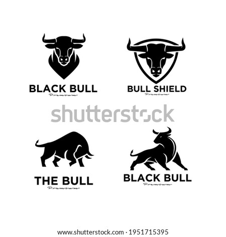 set collection angry black bull vector logo icon design illustration isolate white background