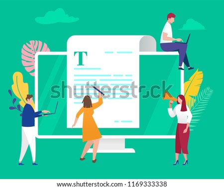 group of student  study online education about storytelling, copywriting, seo, vector illustration concept, can be use for, landing page, template, ui, web, mobile app, poster, banner, flyer