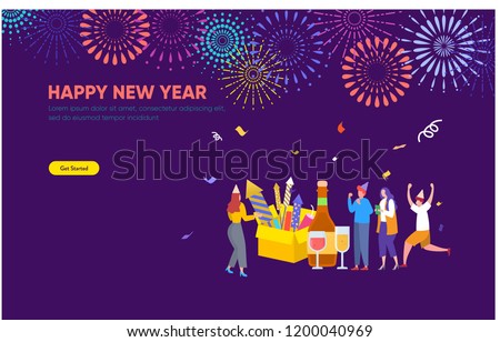 People celebrating new year and watching firework explosions in the sky at night vector concept illustration can use for, landing page, template, ui, web, mobile app, poster, banner, flyer
