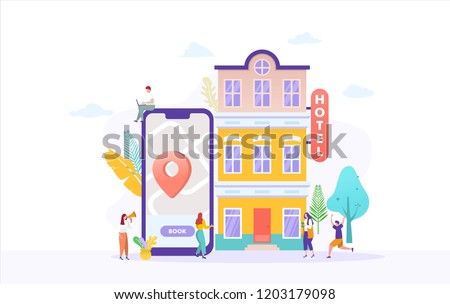 people booking hotel and search reservation for holiday vector illustration concept