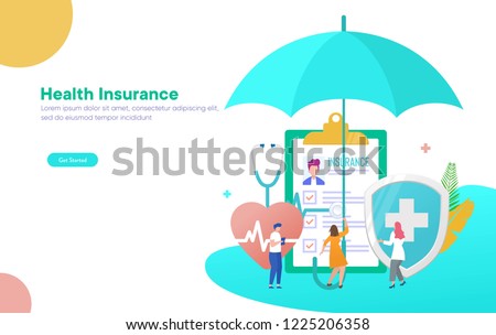 Healthcare insurance vector illustration concept, people with doctor fill health form insurance, 
can use for, landing page, template, ui, web, mobile app, poster, banner, flyer