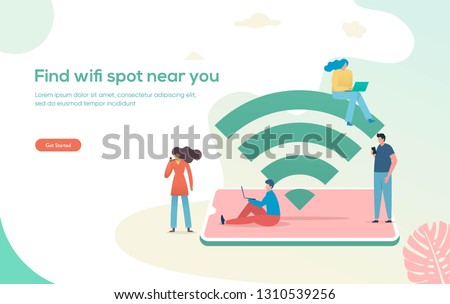 people with smartphone and laptop 
searching on browser and social media networking
people access wifi in cafe and public area 
can use for, landing page, template, ui, web, mobile app, poster, banner