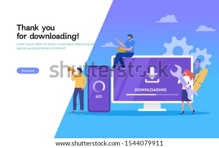 Download page of the mobile app, download system update vector illustration concept, people update operation system can use for, landing page, template, ui, web, mobile app, poster, banner, flyer