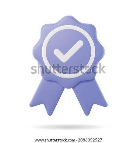 3d Guarantee costumer icon vector illustration. blue rosette badge with  checklist background isolated