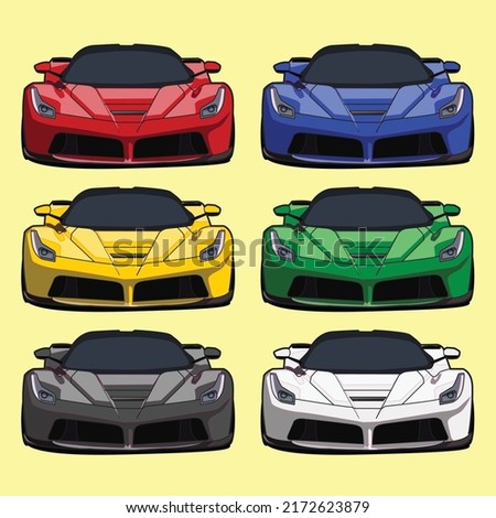 fast car front view color set vector design