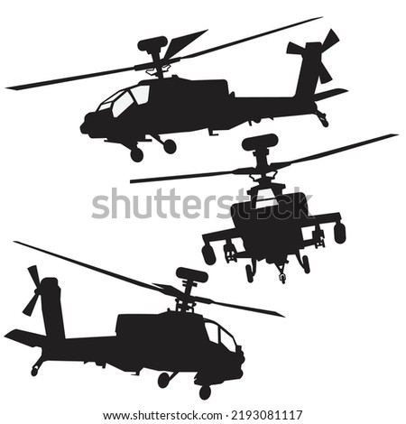 apache helicopter seilhouette set vector design