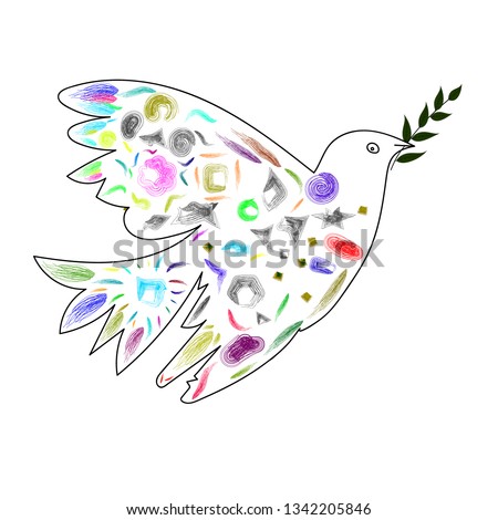 Vector image of a dove with an olive branch in the style of cubism