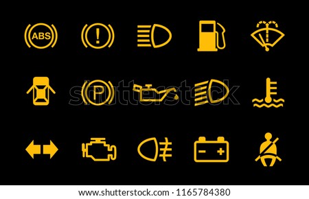 Common vehicle car dashboard alert warning sign indicator symbols for safety driving and riding