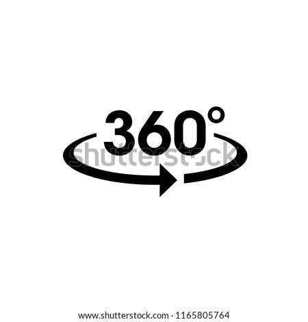 Icon vector of 360-degree app for 360-area view and circular arrows in basic shape