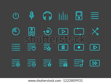 Flat minimalist simple music player tools icon in single line