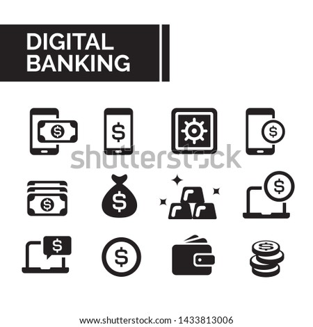 Simple flat filled basic icon elements set of digital banking activities