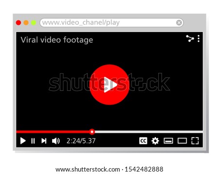 Web page design for viral videos. Web site template with video player. Graphic source for web pages interface complete with buttons, icons, and settings.