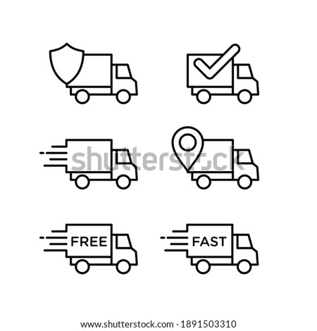 Delivery service icon set. Perfect for design elements from online shopping, delivery shops, and express couriers. Delivery truck outlined icon collection
