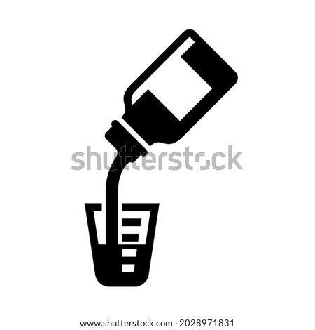 Flat vector illustration of syrup medicine pouring into a cup. Suitable for design elements of health and disease treatment. 