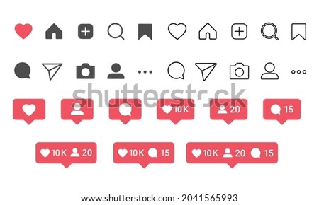 Like, comment, and followers counter icon for social media. Solid and outline social media user interface notification icon.