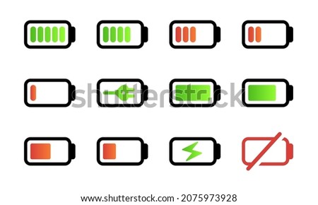 Vector illustration of battery level icon set. Suitable for design element of battery percentage notification, power storage information, and battery capacity indicator.