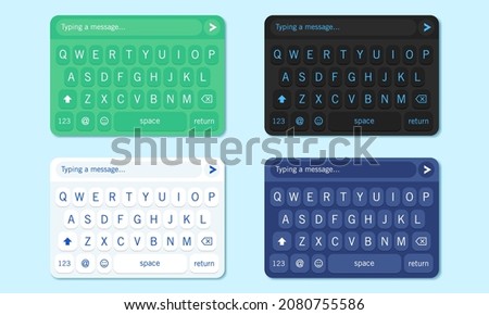 Virtual keyboard with various color set. Virtual touchscreen keypad for UI UX.