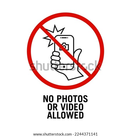 No photos or video allowed sign vector. It is prohibited to take a photo here. A sign prohibiting or restricting taking pictures vector template.
